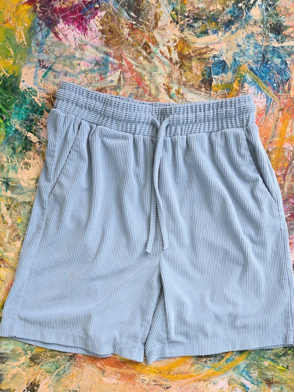 Reclaimed Vintage Light Blue Ribbed Athletic Shorts